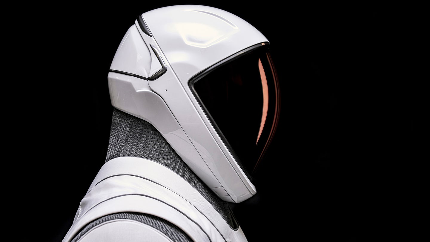 SpaceX EVA suit helmet close up